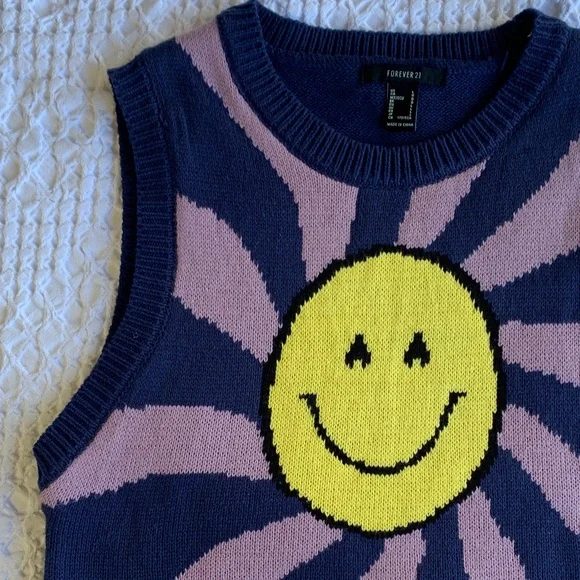 Forever 21 Smiley Face Knit Vest - Yellow and Purple - Picture 5 of 16